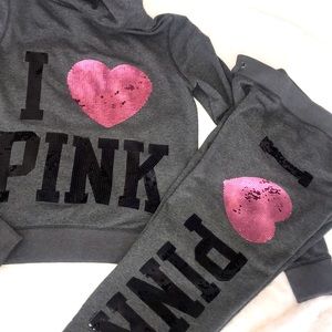 Vintage Vs Pink set rare Bling Jacket hoodie and pants set y2k